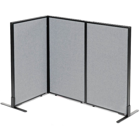 Interion By Global Industrial Interion Freestanding 3-Panel Corner Room Divider, 24-1/4inW x 42inH Panels, Gray 695093GY